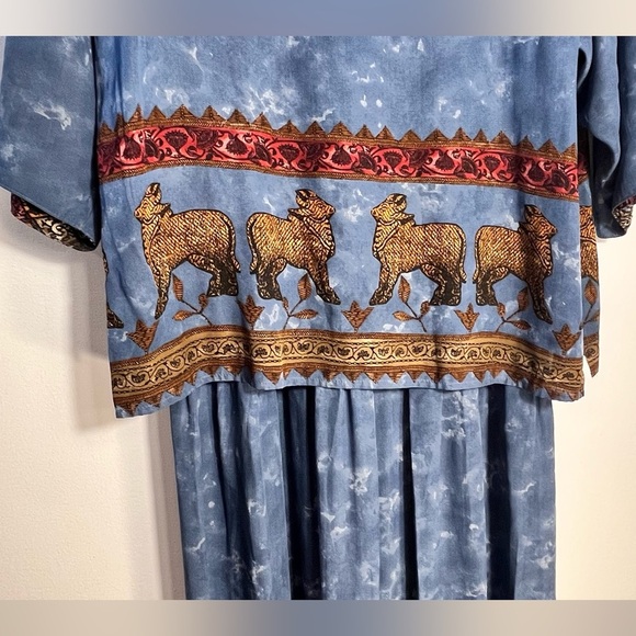 Vintage Platinum by Dorothy Schoelen boho animal print shoulder pads maxi dress - Picture 8 of 9